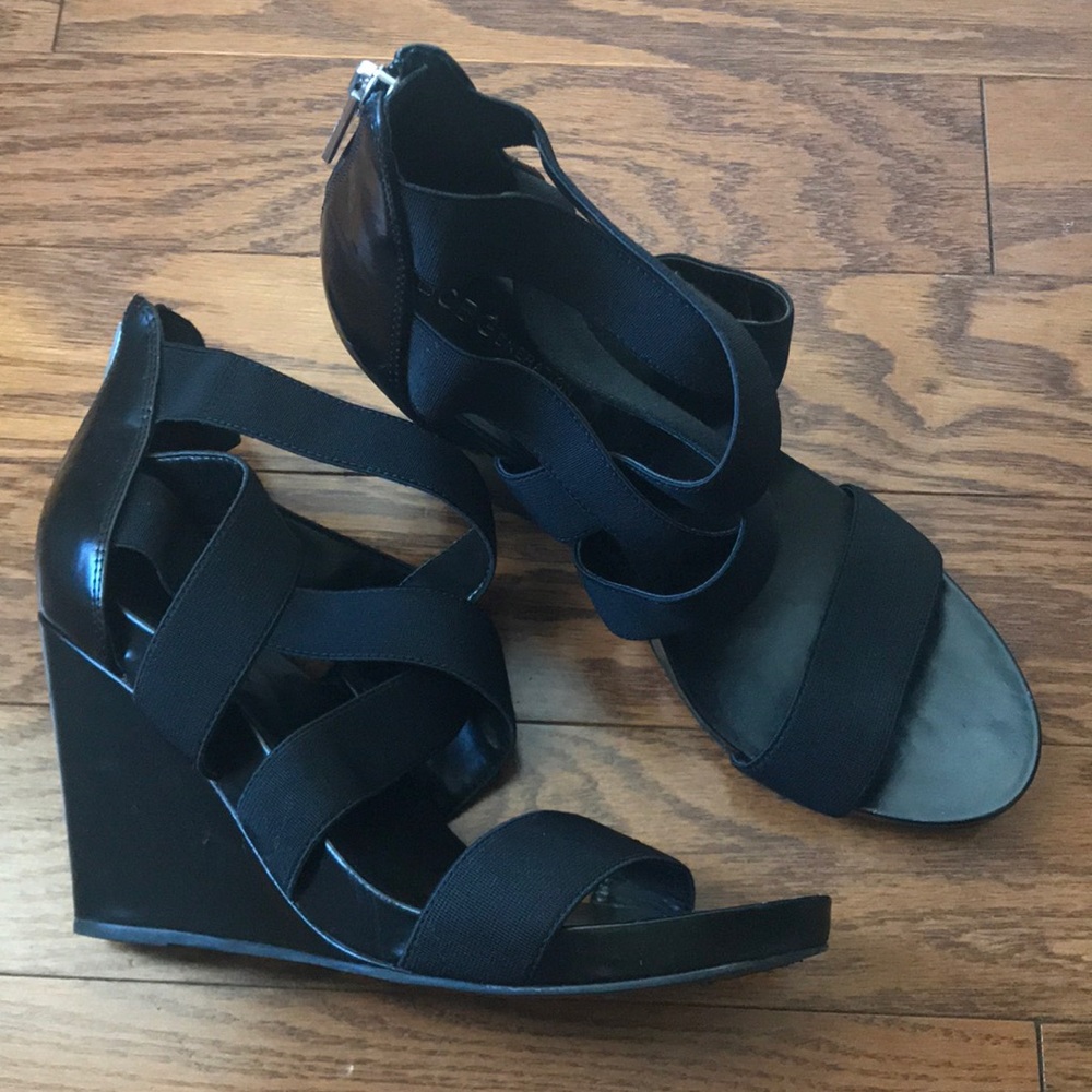 BCBGeneration Black Strappy Wedges